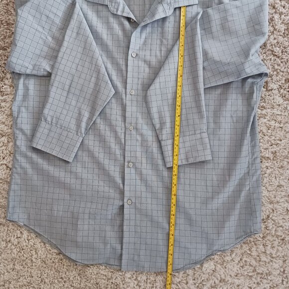 Calvin Klein Men's Dress Shirt Sz 2X White with Blue Plaid Long Sleeve Slim Fit - Picture 8 of 8
